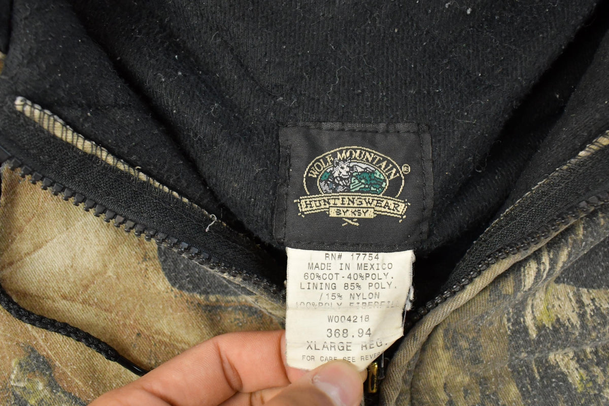 Vintage 1990s Wolf Mountain Tree Camo Full Zip Hunting Jacket Men's XL