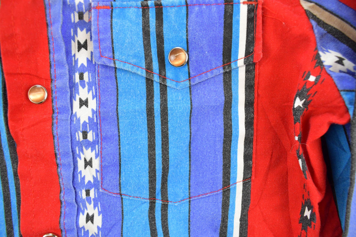 Vintage 1990s Wrangler Western Aztec Striped Pearl Snap Button Up Shirt Men's XS