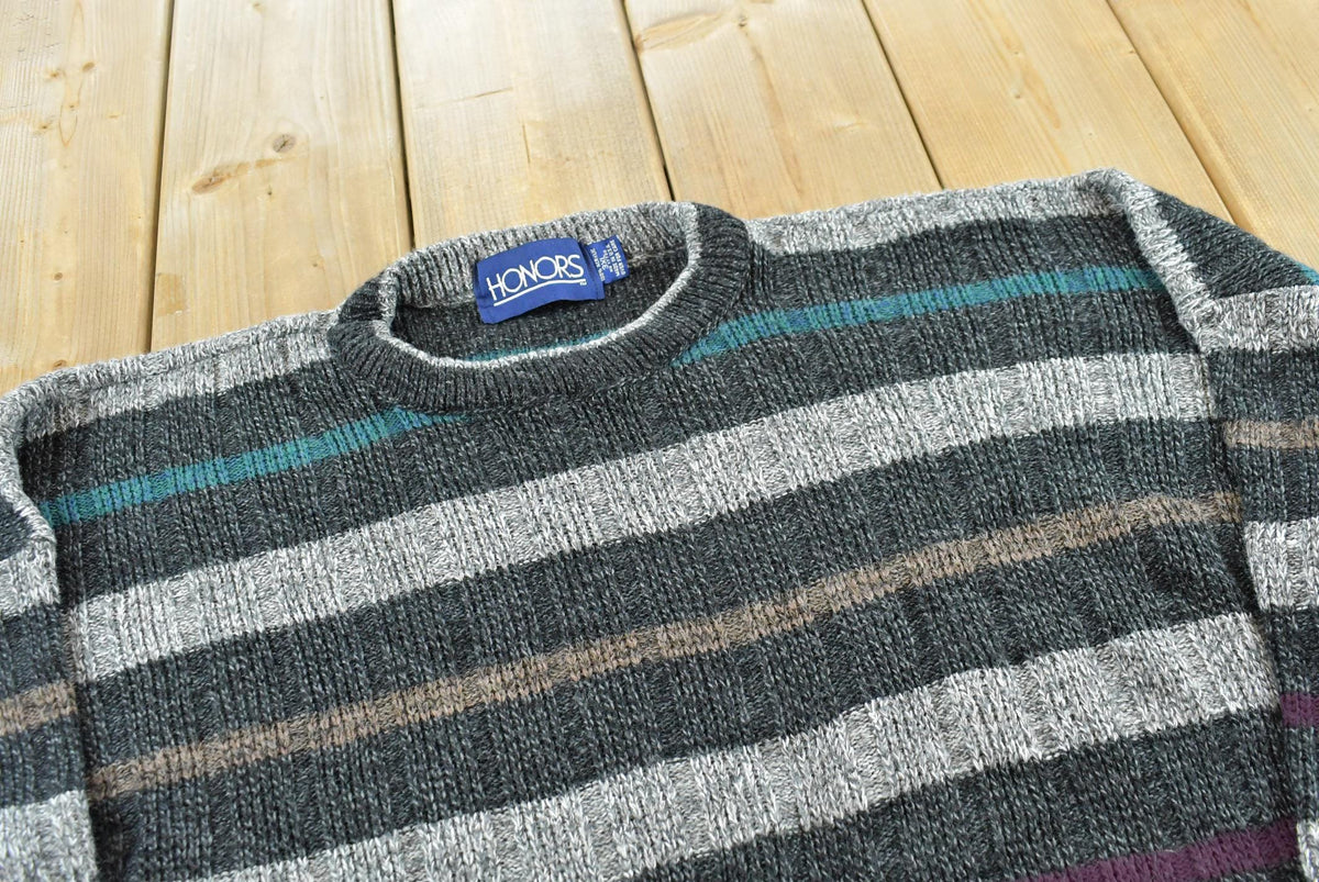 Vintage 1990s Honors Striped Acrylic Knit Crewneck Sweater Mens XL