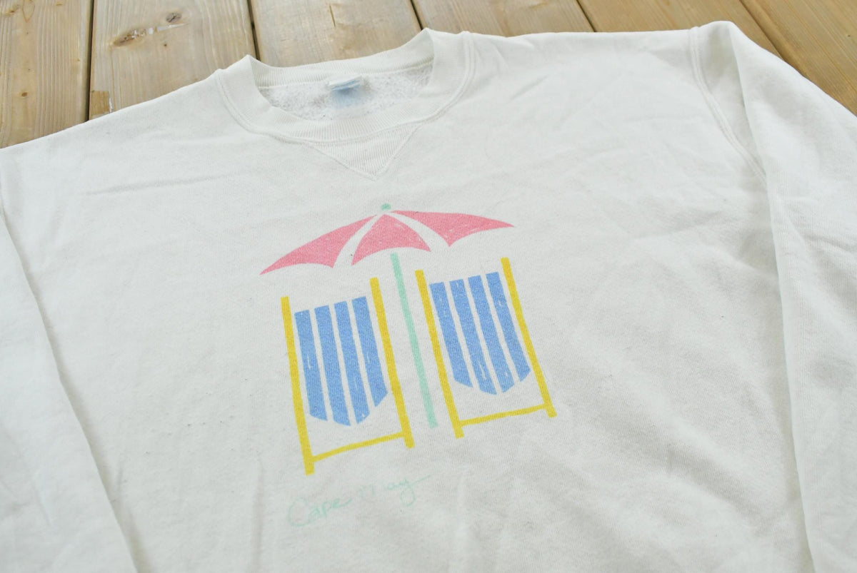 Vintage 1990s Russell Athletic Cape May Beach Chair Souvenir Crewneck Sweatshirt Men's L