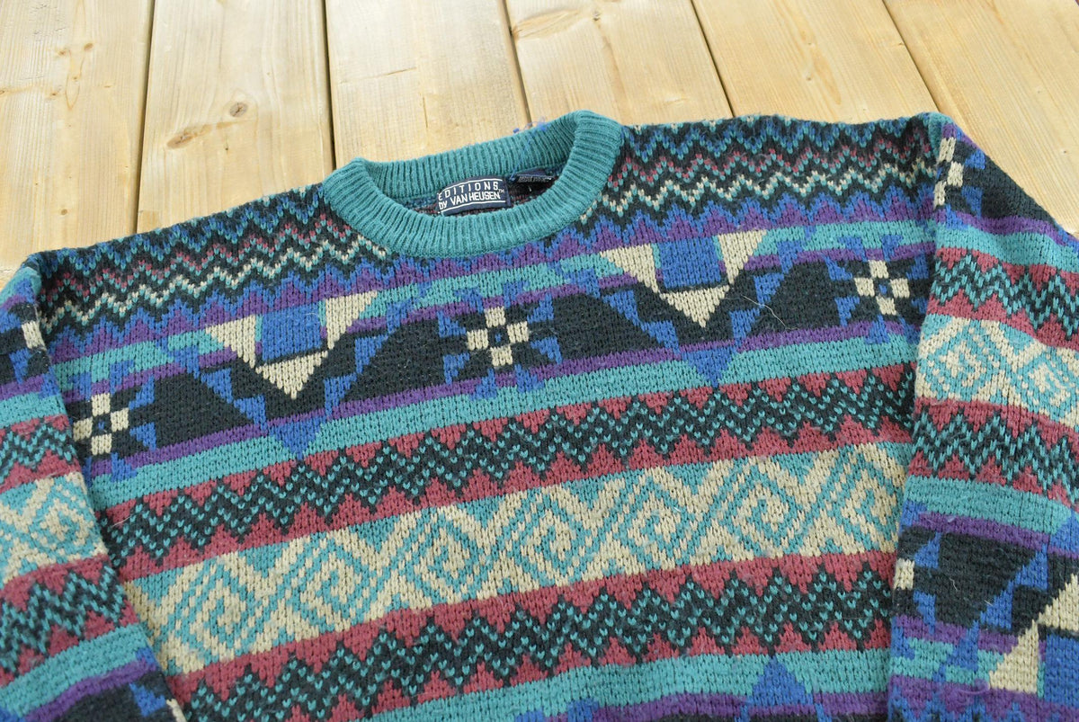 Vintage 1990s Van Heusen Acrylic Knit Striped Crewneck Sweater Men's M