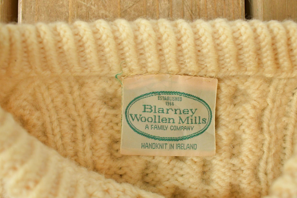 Vintage 1980s Blarney Woolen Mills Fisherman Ribbed Wool Knit Sweater Men's L
