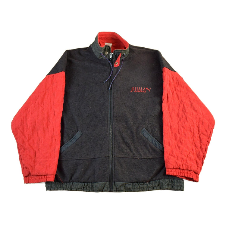 Vintage 1990s Puma Embroidered Fleece Zip Up Sweater Men's Large