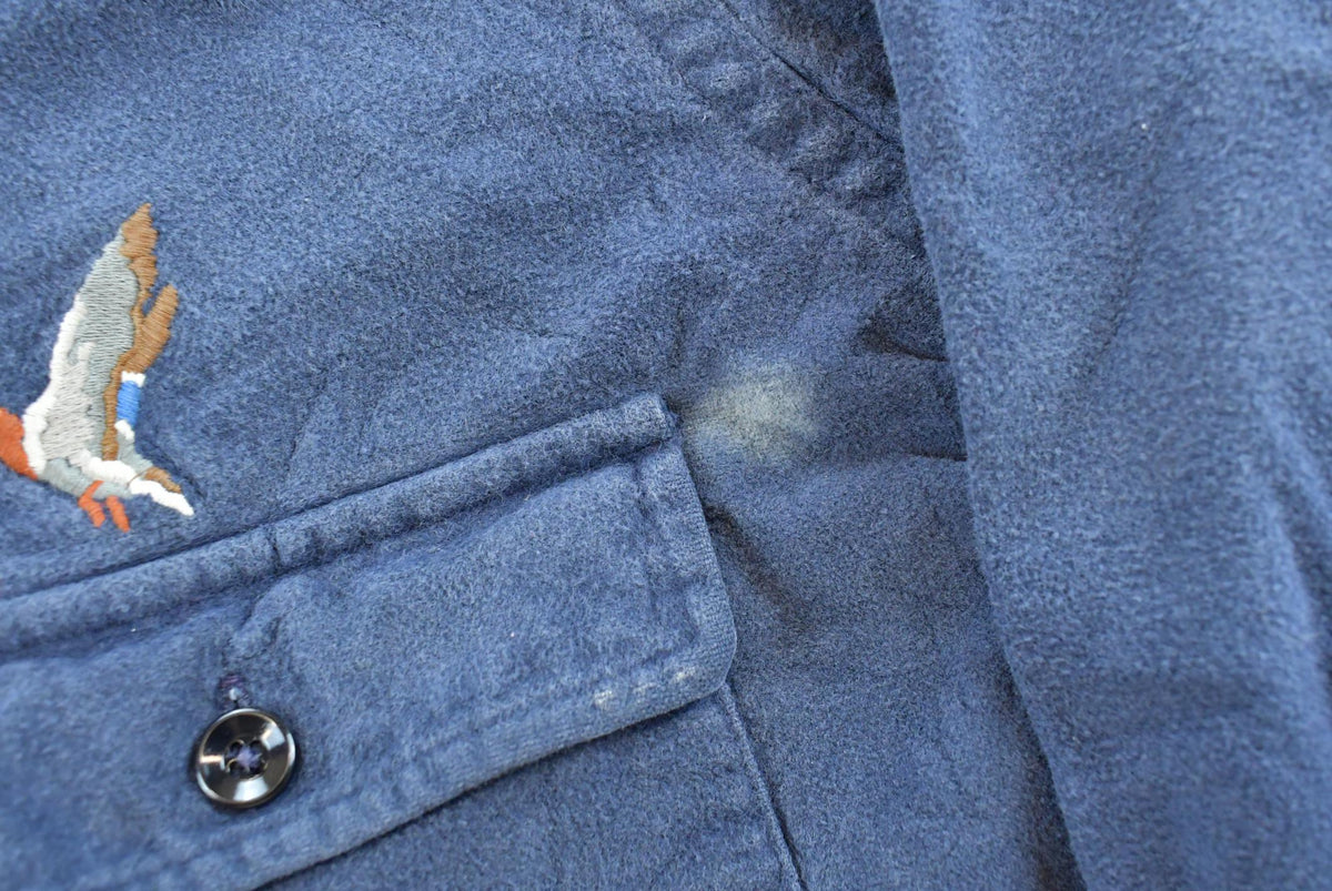 Vintage 1990s L.L. Bean Blue Chamois Cloth Embroidered Duck Button Up Shirt Men's L