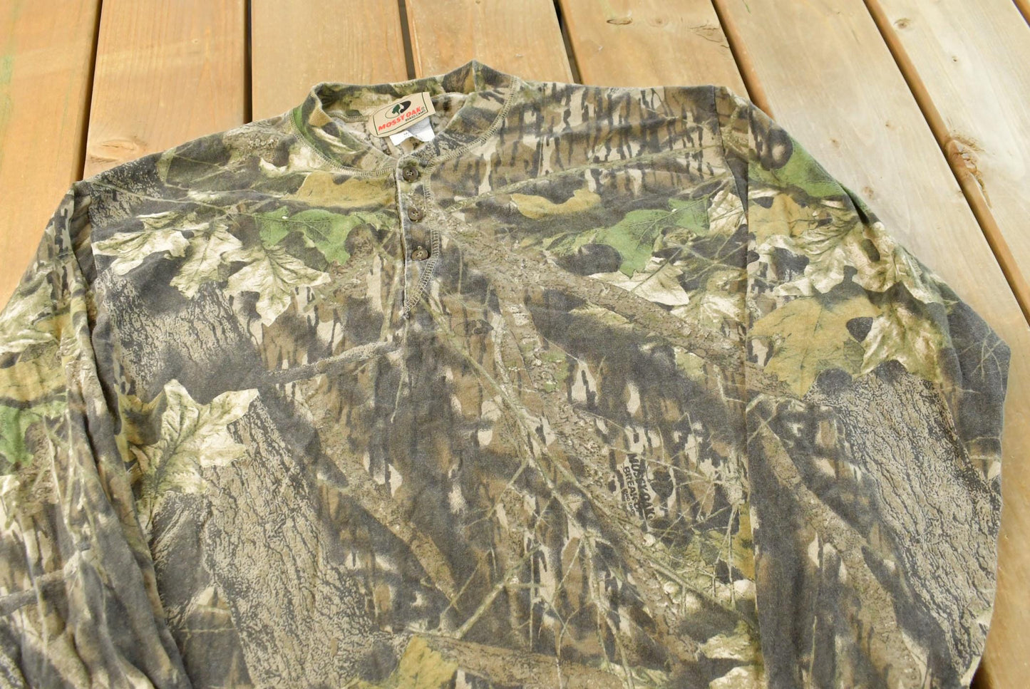 Vintage 1990s Mossy Oak Breakup Camo Collared Long Sleeve T-Shirt Men's L