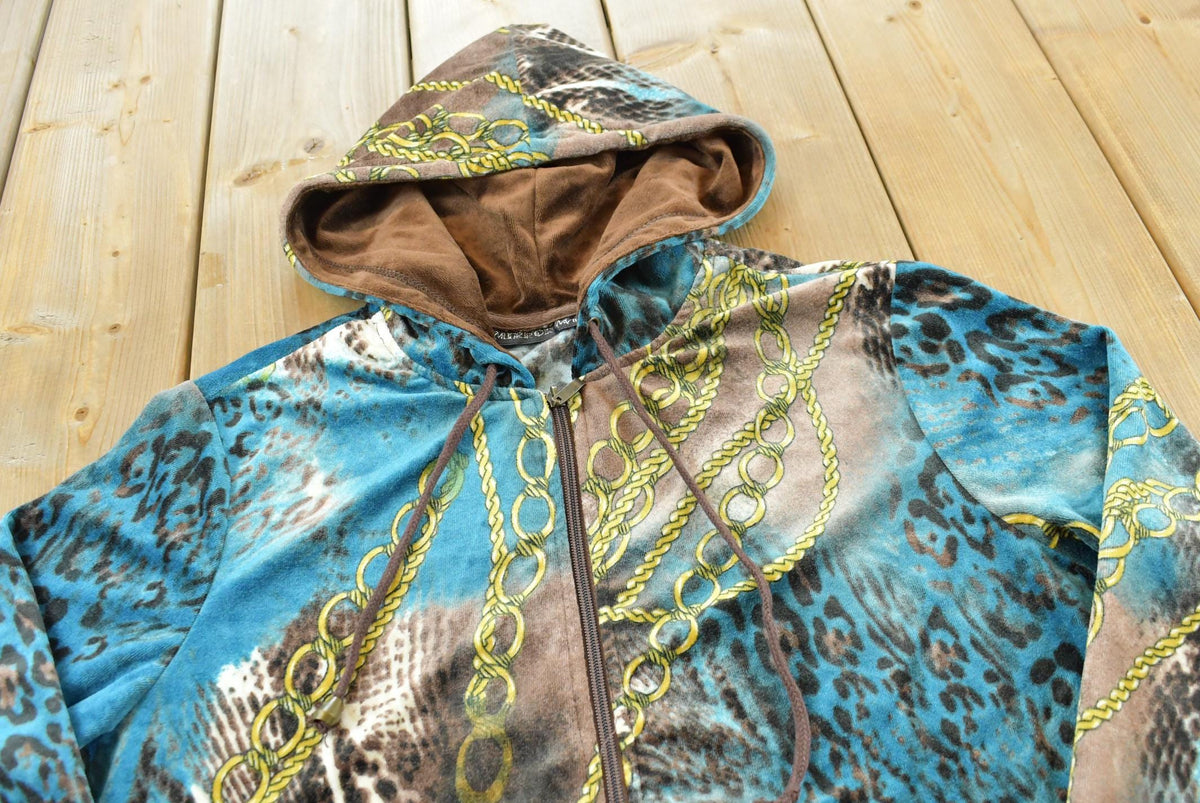 Vintage Y2K Mirror Image Full Zip Velour Hoodie Sweatshirt Women's XL