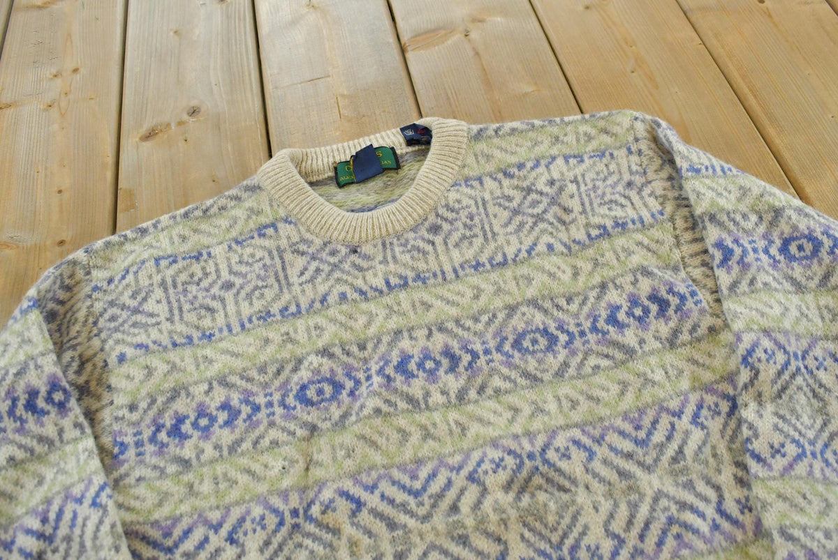 Vintage 1990s Colours Alexander Julian Knit Shetland Wool Argyle Crewneck Sweater Men's S / 90s Knitted Sweatshirt / Made in Hong Kong