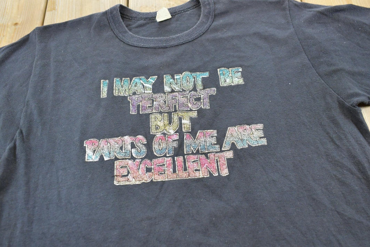 Vintage 1980s I May Not Be Perfect But Parts Of Me Are Excellent Iron On Transfer Graphic T-Shirt Men's M