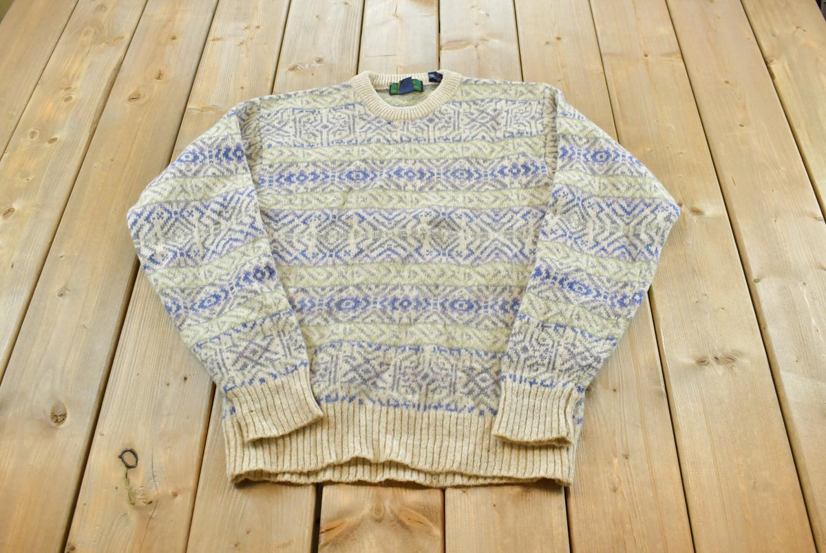 Vintage 1990s Colours Alexander Julian Knit Shetland Wool Argyle Crewneck Sweater Men's S / 90s Knitted Sweatshirt / Made in Hong Kong