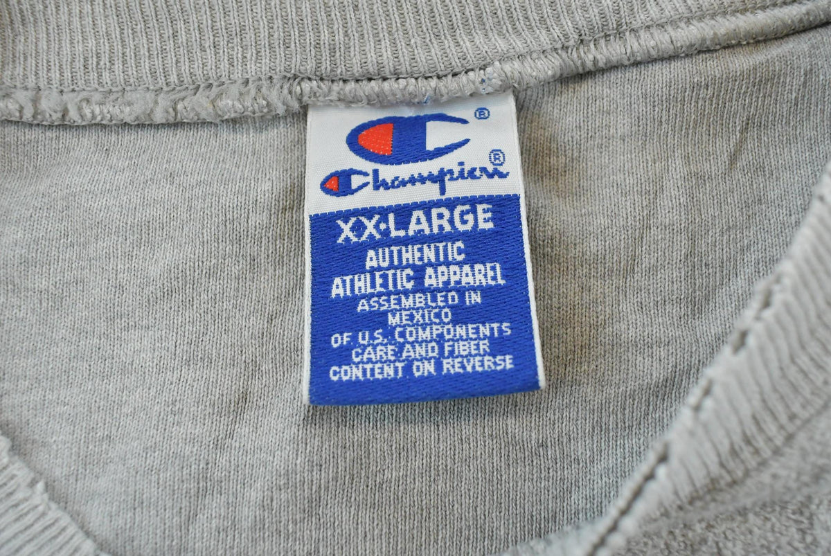 Vintage 1990s Distressed Middle Logo Embroidered Champion Crewneck Sweatshirt Men's 2XL