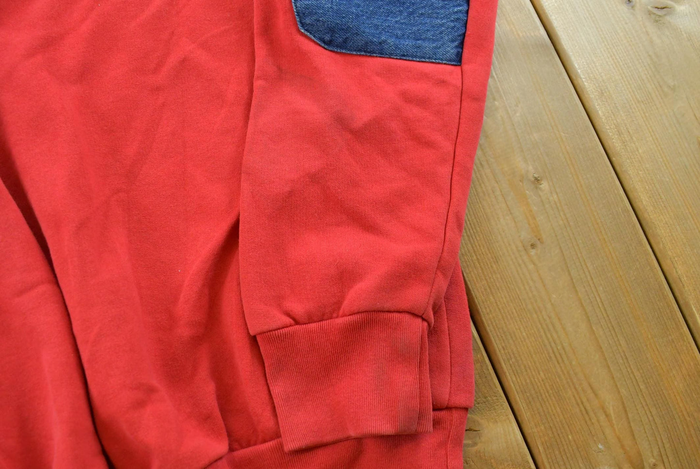 True Vintage 1970s Quarter Zip Denim Accents Collared Sweatshirt Men's XL