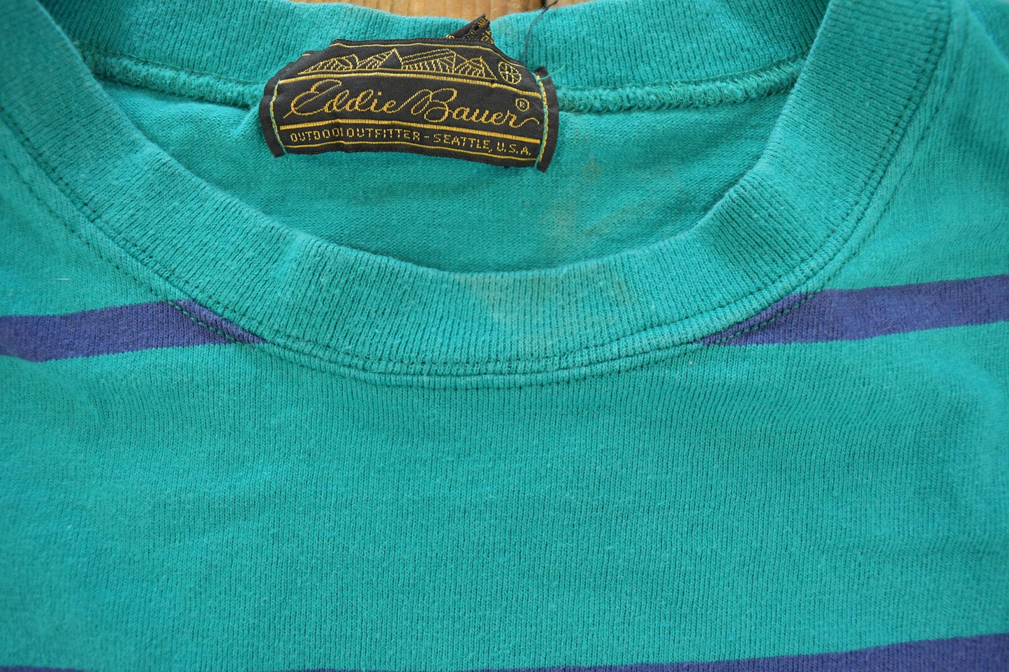 Vintage 1990s Eddie Bauer Teal Striped Crewneck Sweatshirt Men's L