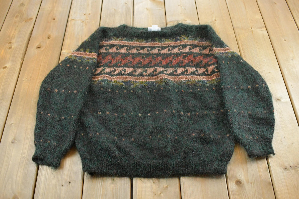 Vintage 1990s Canaan Mountain Mohair Wool Knit Sweater Men's Medium / Vintage 90s Crewneck / Abstract Pattern Sweater / Pullover Sweatshirt