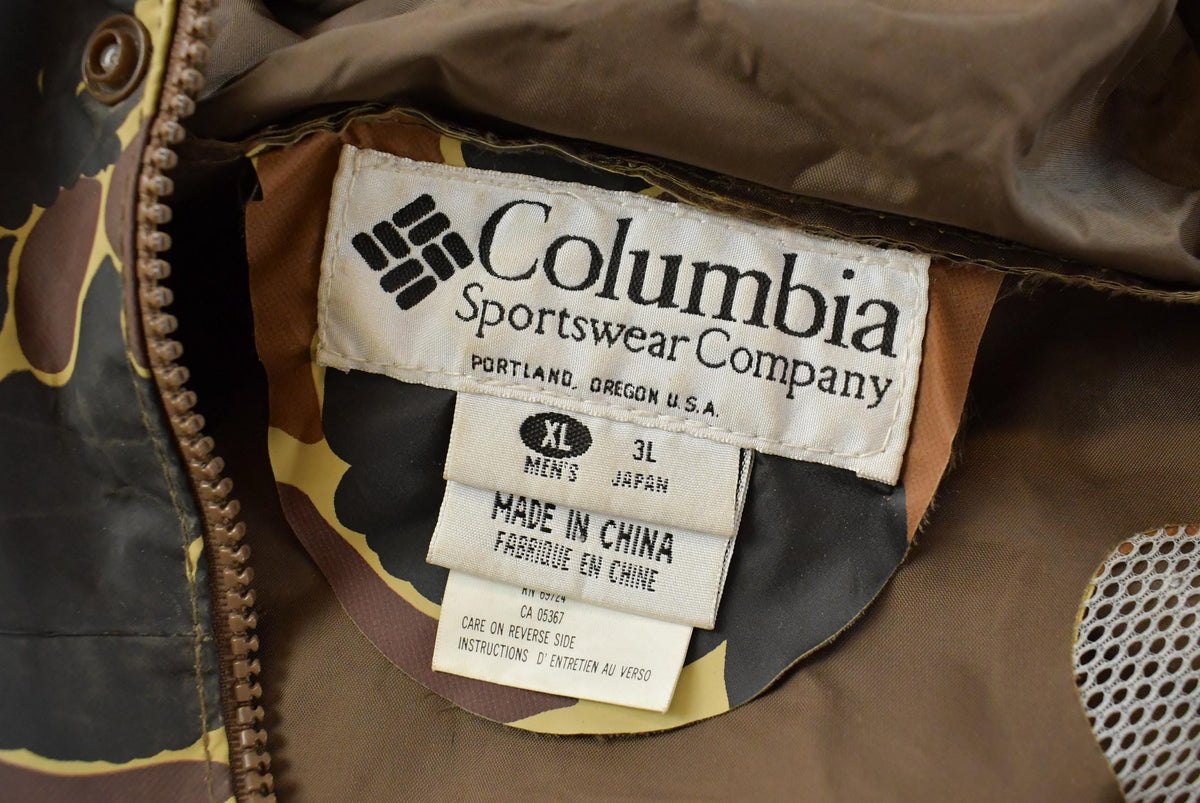 Vintage 1990s Columbia Duck Hooded Camo PVC Rain Jacket Men's XL