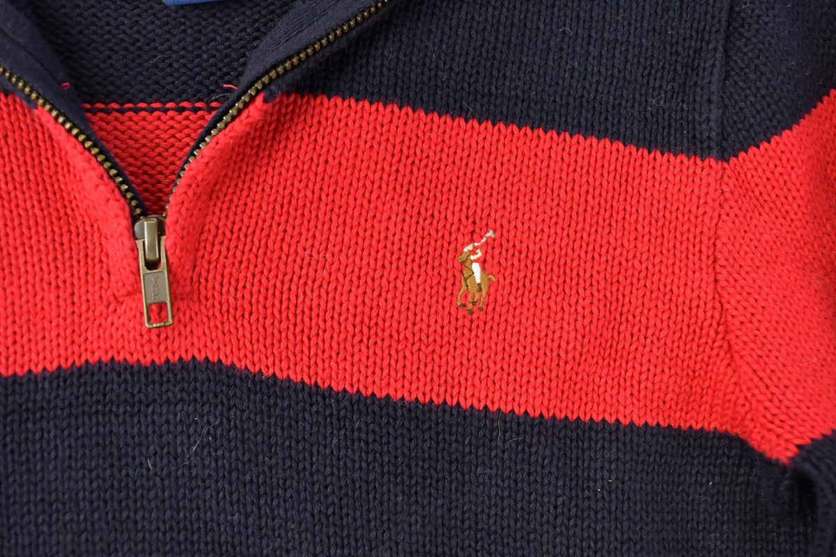 Vintage 2000s Polo Ralph Lauren Striped Quarter Zip Knit Sweater Youth M