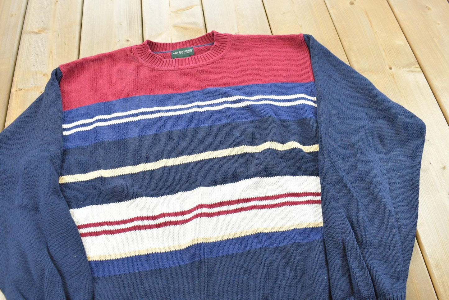 Vintage 1990s Dockers Striped Cotton Knit Crewneck Sweater Men's XL