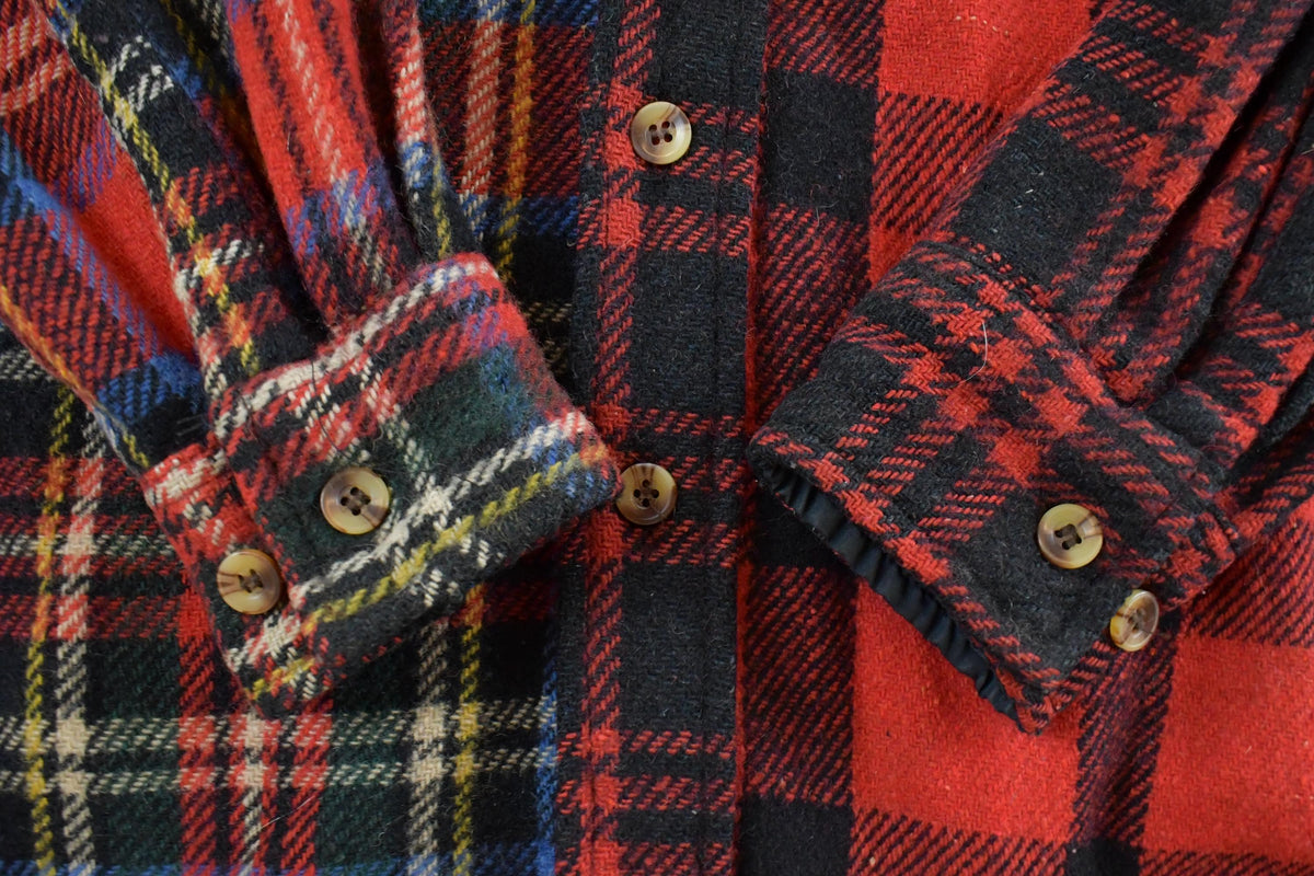 Vintage 1990s Robert Stock Wool Patchwork Plaid Button Up Flannel Shirt Men's M / Outdoors / Golf Shirt