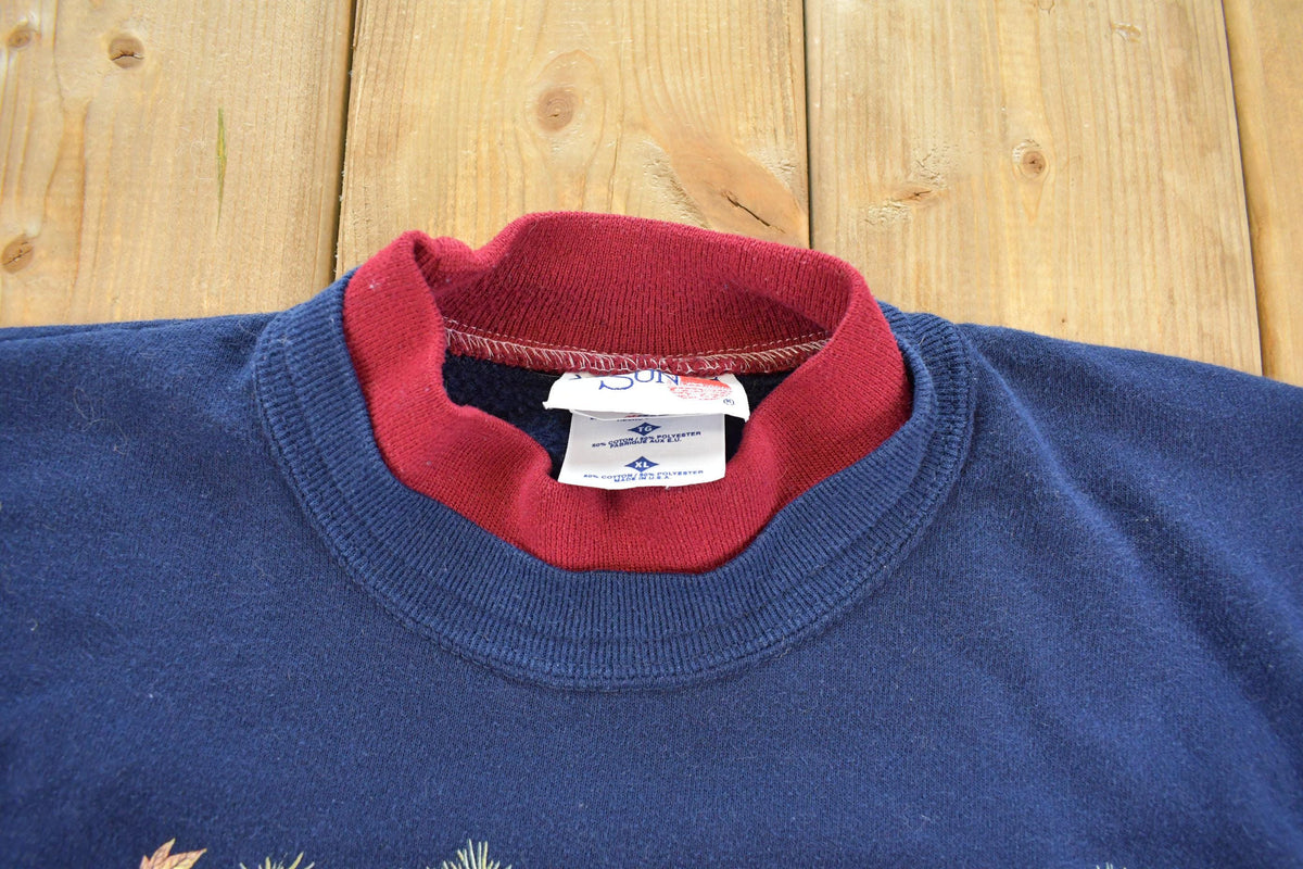 Vintage 1990s Morning Sun Cute Cat and Squirrel Graphic Crewneck Sweatshirt Women's L