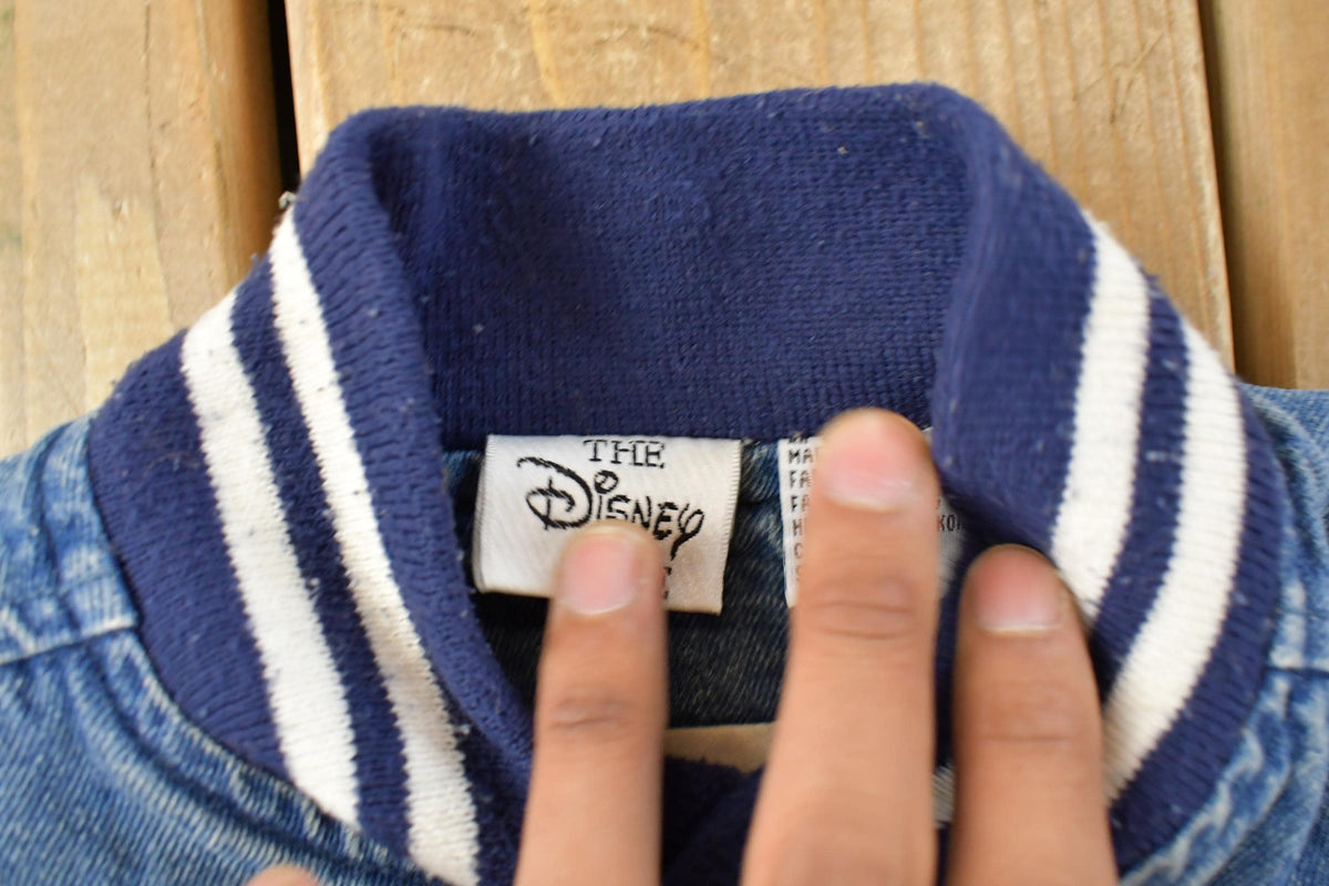 Vintage 1990s Disney Mickey Mouse Mick's Maulers Baseball Embroidered Jean Jacket Youth Small