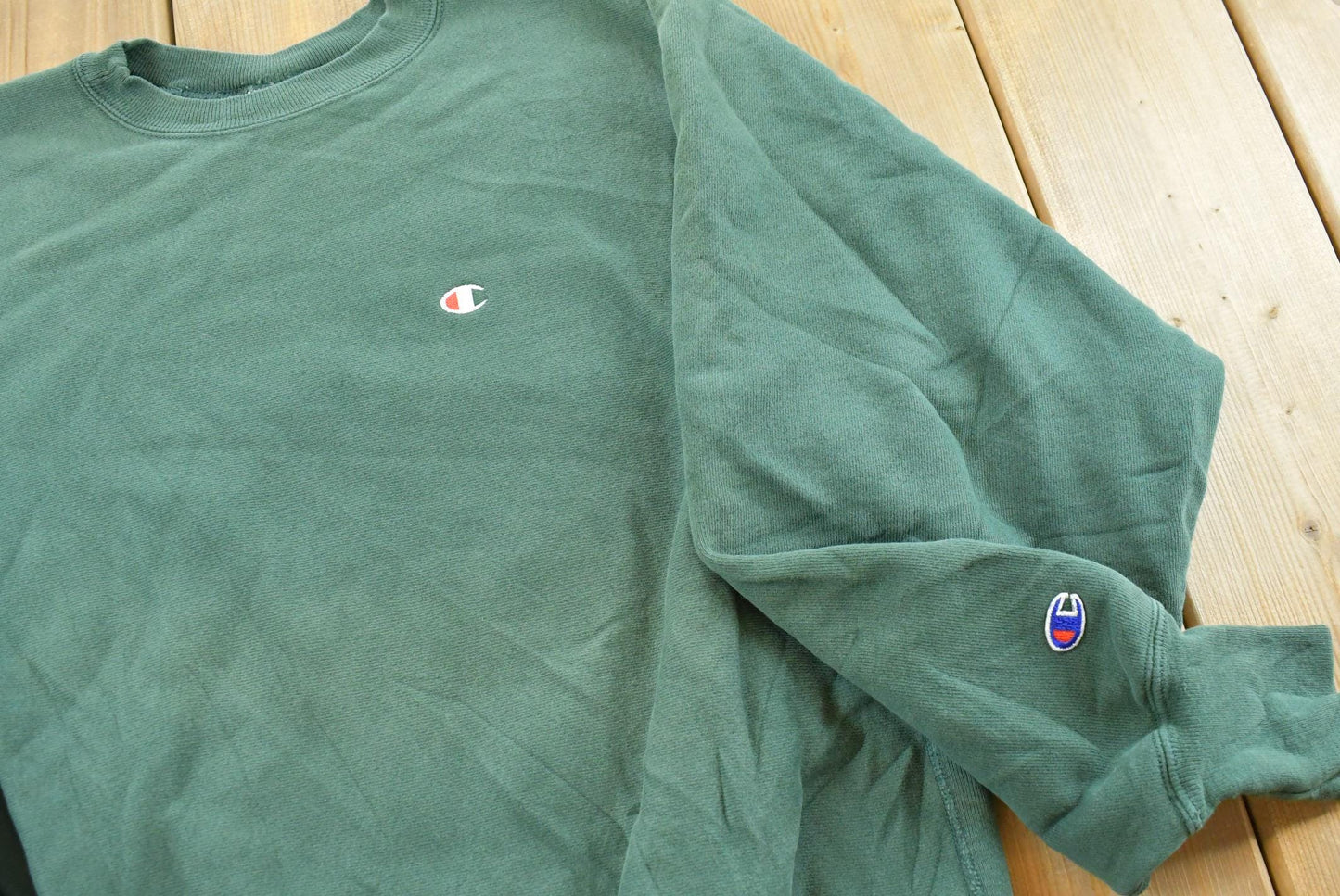 Vintage 1990s Champion Reverse Weave Blank Green Crewneck Sweatshirt Men's L / 90s Streetwear / Athleisure Sportswear