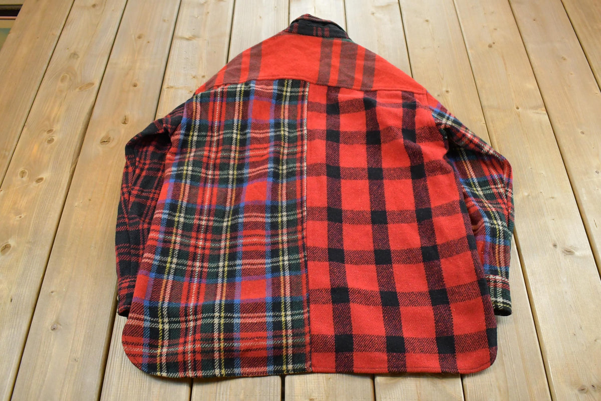 Vintage 1990s Robert Stock Wool Patchwork Plaid Button Up Flannel Shirt Men's M / Outdoors / Golf Shirt