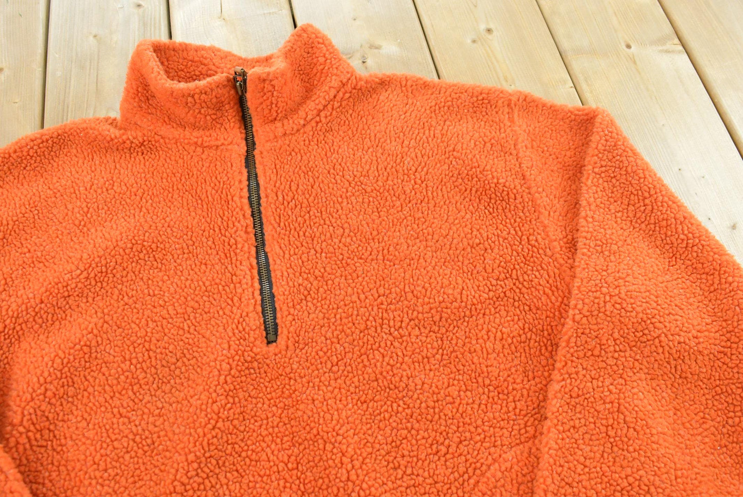Vintage 1990s American Eagle Quarter Zip Orange Deep Pile Fleece Sweater Mens L