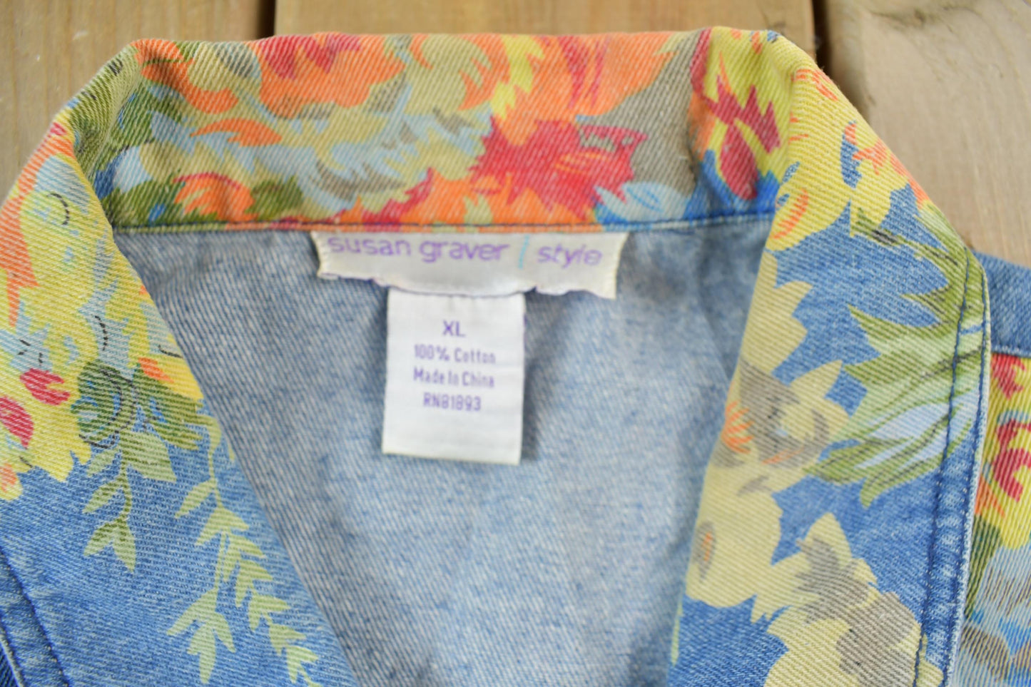 Vintage 1990s Floral Denim Jean Jacket Men's XL