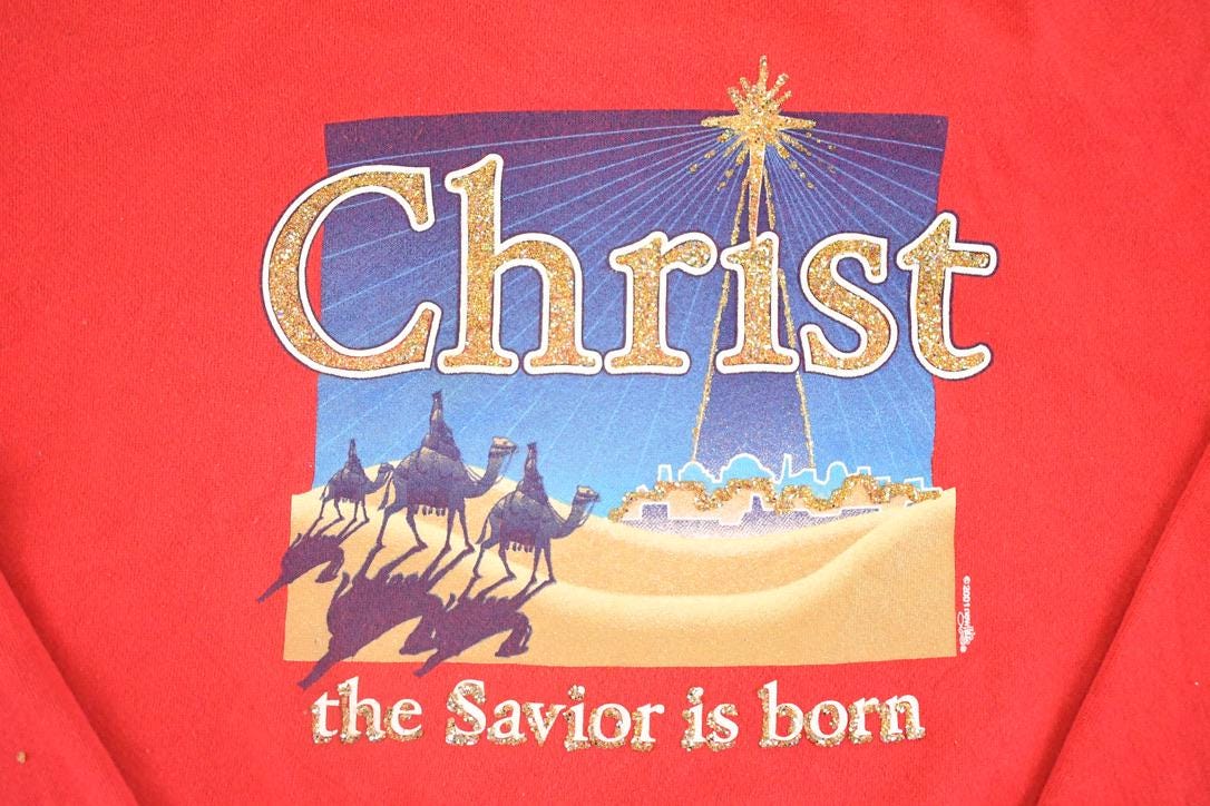 Vintage 1990s Christ The Savior Is Born Souvenir Crewneck Sweatshirt Mens L