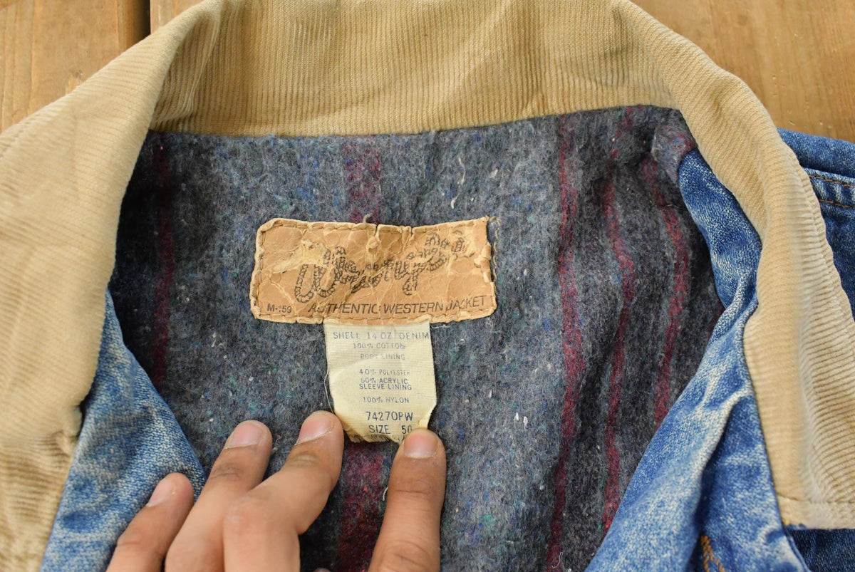 Vintage 1980s Wrangler Western Wear Blanket Lined Denim Jean Jacket Men's XL