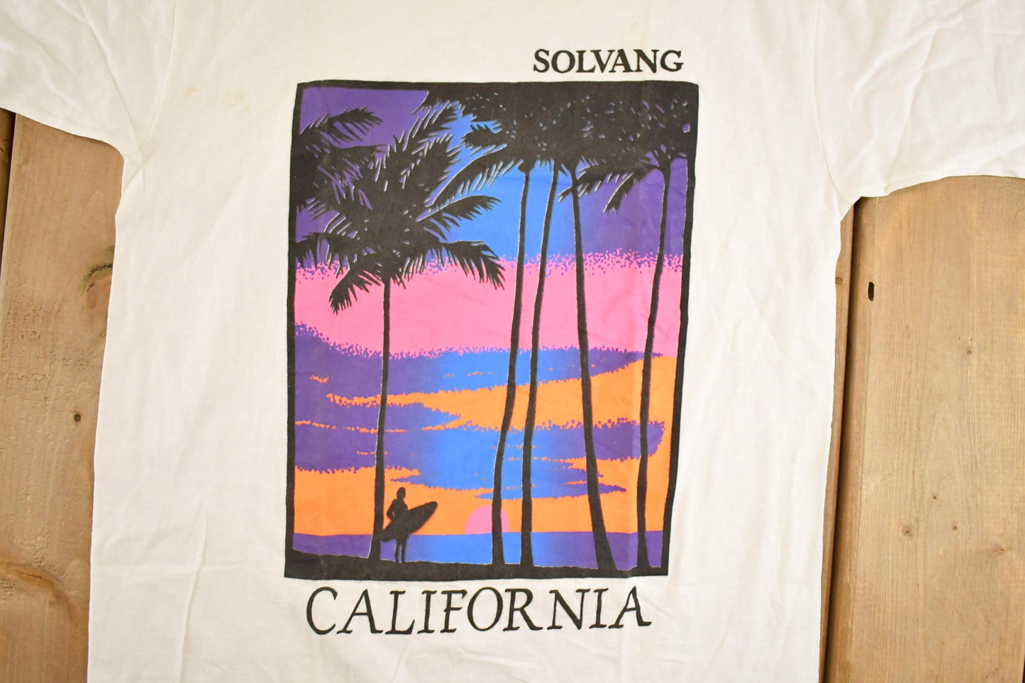 Vintage 1990's Solvang California Neon Beach Souvenir Travel T-Shirt Mens M