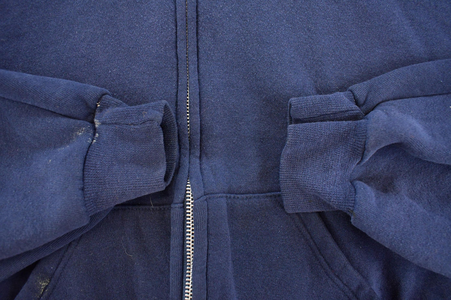 Vintage 1990s Russell Athletics Blank Navy Blue Full Zip Hoodie Sweatshirt Men's L