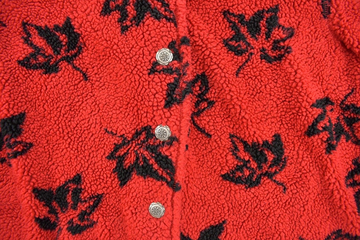 Vintage 1990s White Stag Autumn Fall Leaves Fleece Button Up Sweater Women's L