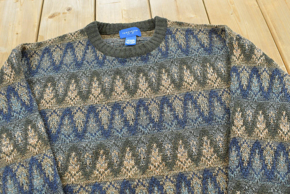Vintage 1990s Towncraft Striped Acrylic Knit Crewneck Sweater Men's M
