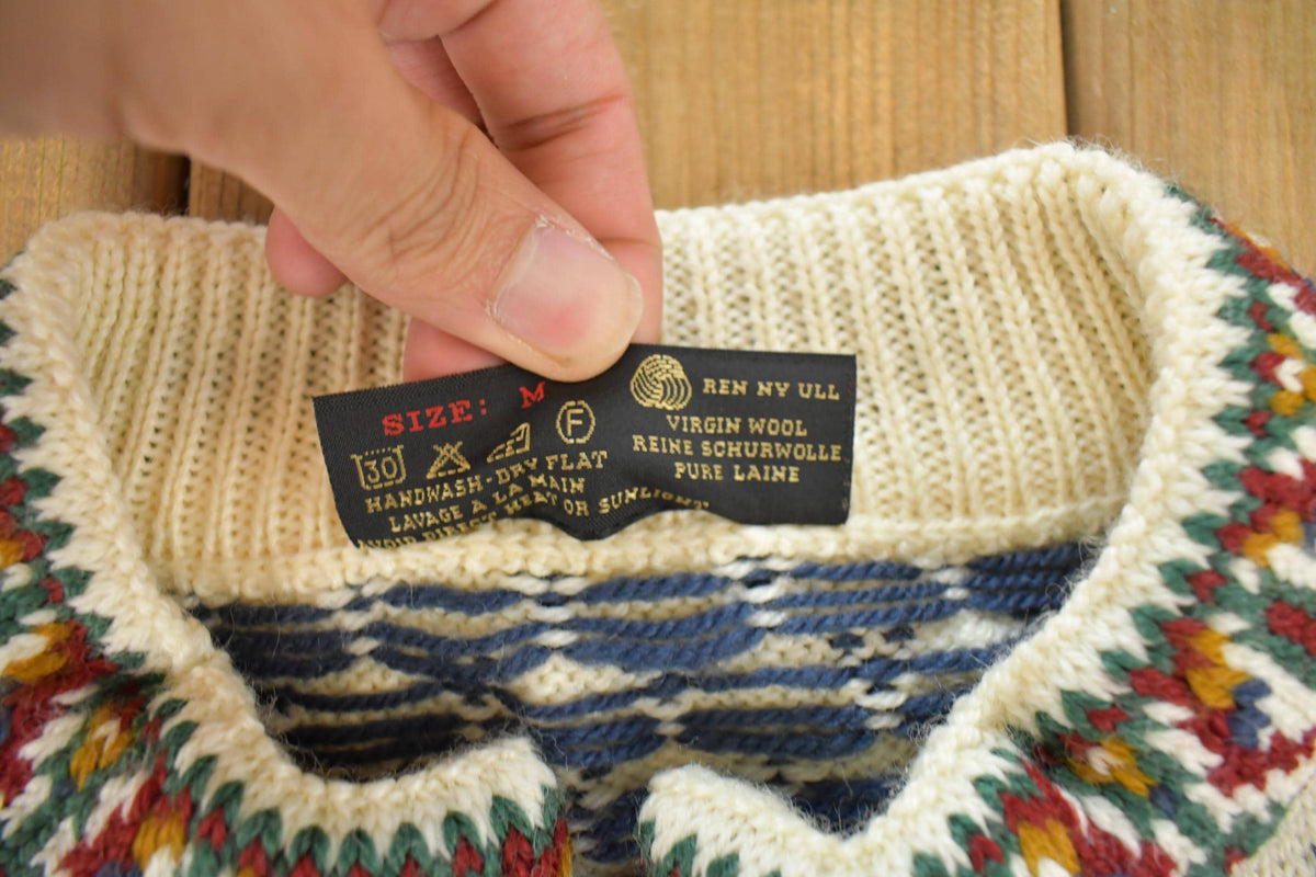 Vintage 1970s Nordstrikk Nordic Fair Isle Knit Cardigan Sweater Women's M