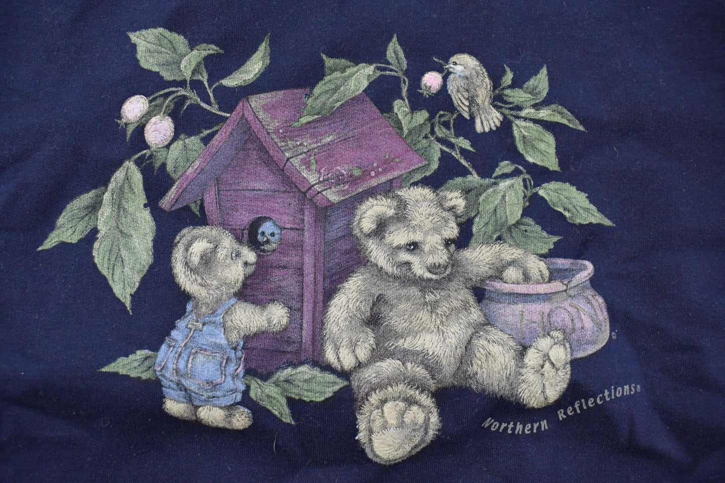 Vintage 1990s Northern Reflections Teddy Bear Garden Nature Graphic Crewneck Sweatshirt Men's M