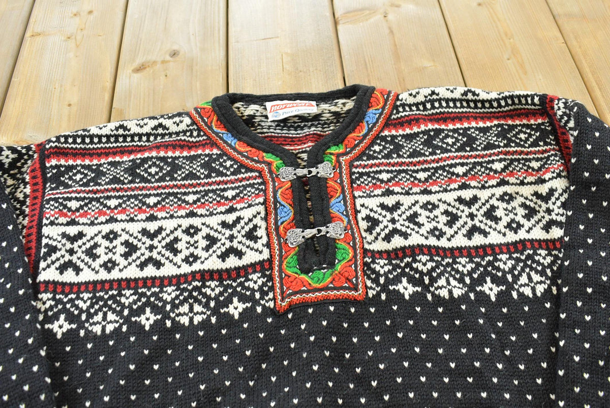 Vintage 1990s Norwear Wool Knit Abstract Pattern Sweater Men's L