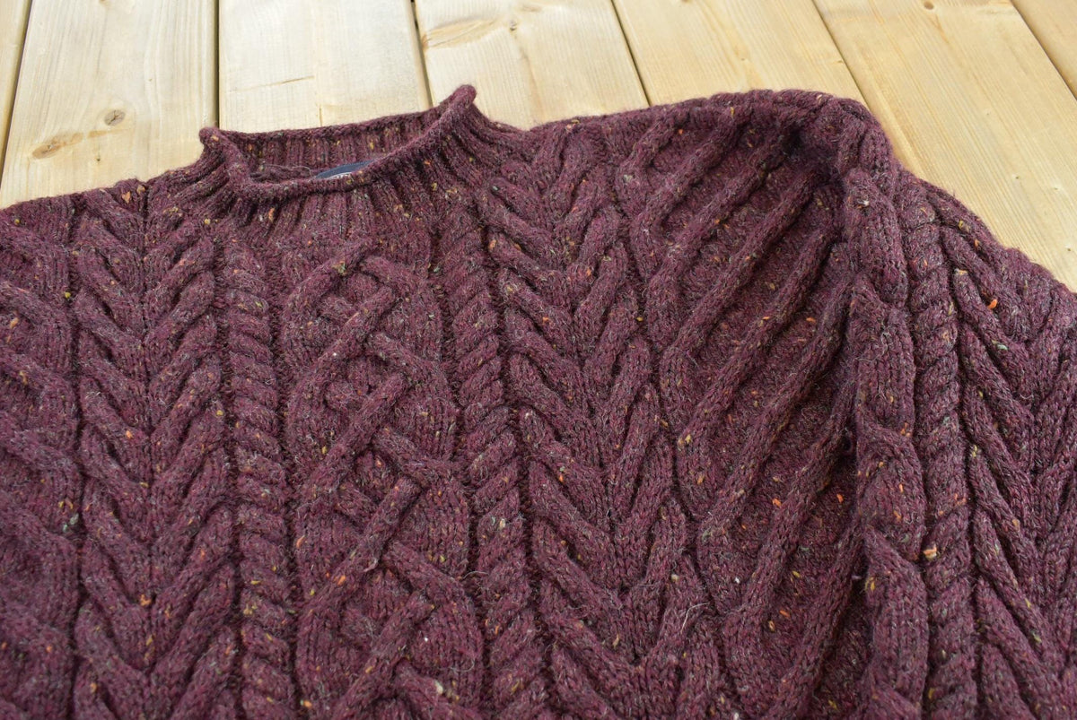 Vintage 1980s Lands' End Heavyweight Wool Cable Knit Crewneck Sweater Women's L