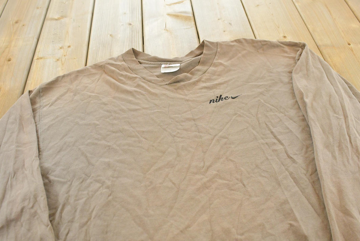 Vintage 1990s Nike Embroidered Mini Swoosh Spellout Logo Long Sleeve Shirt Men's 2XL