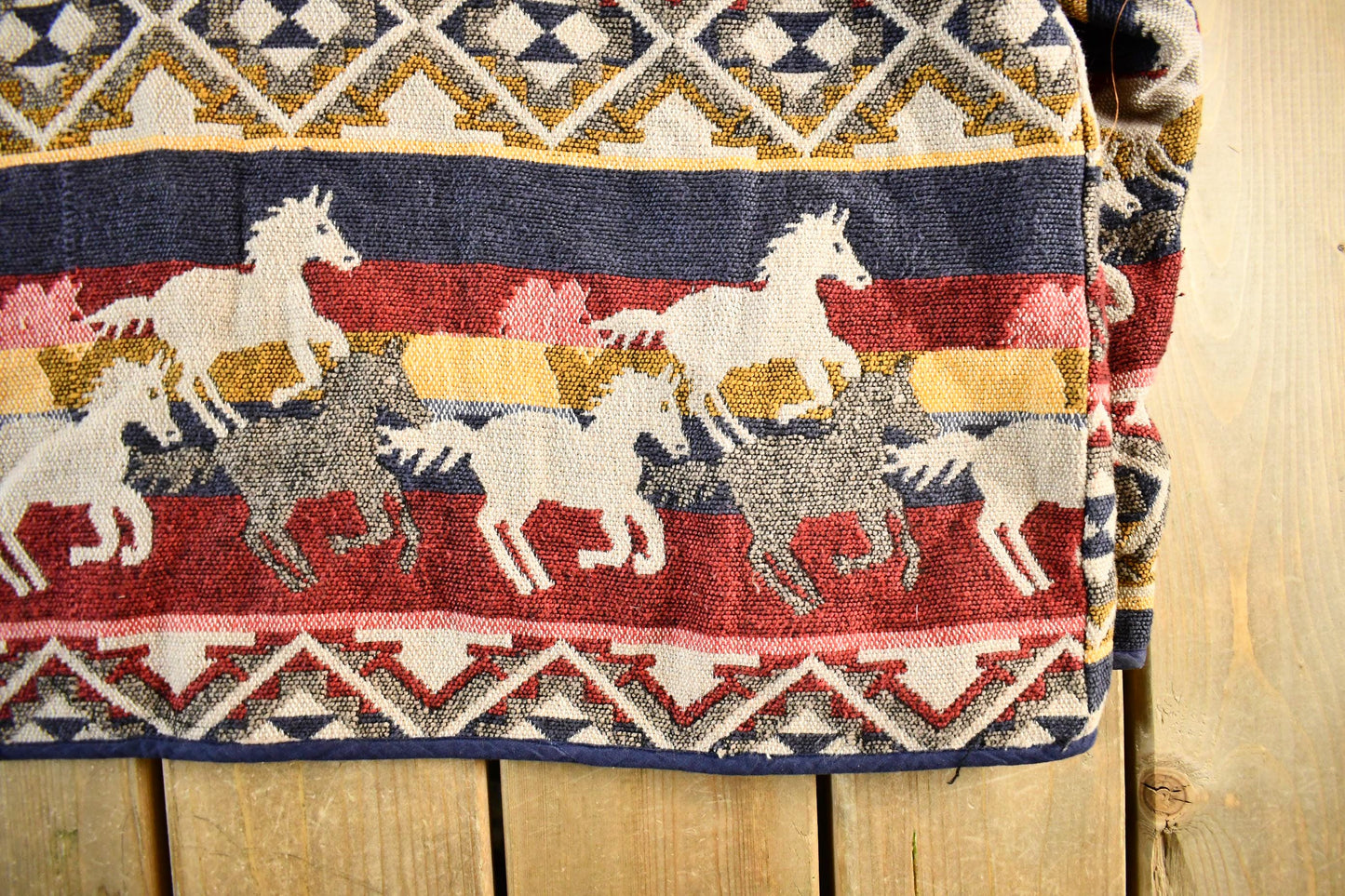 Vintage 1990s Jane Ashley Horses Animal Print Tapestry Patchwork Knit Jacket Women's 3X