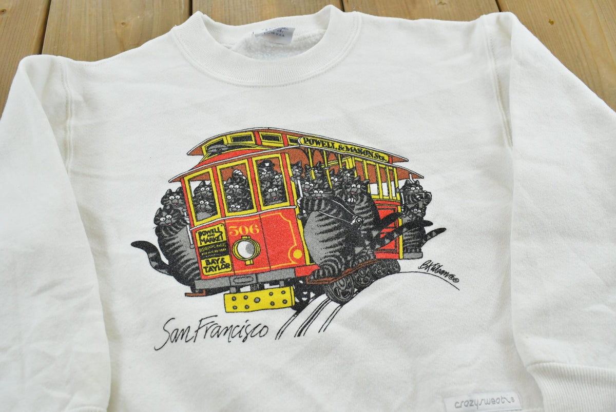 Vintage 1990s Crazy Shirt B Kliban Cats San Francisco Cable Car Souvenir Cartoon Sweatshirt Youth XS