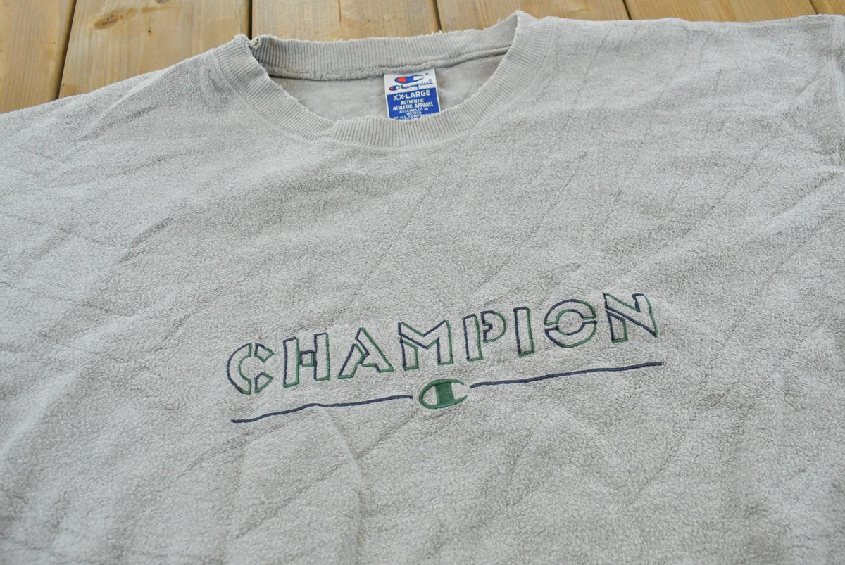 Vintage 1990s Distressed Middle Logo Embroidered Champion Crewneck Sweatshirt Men's 2XL