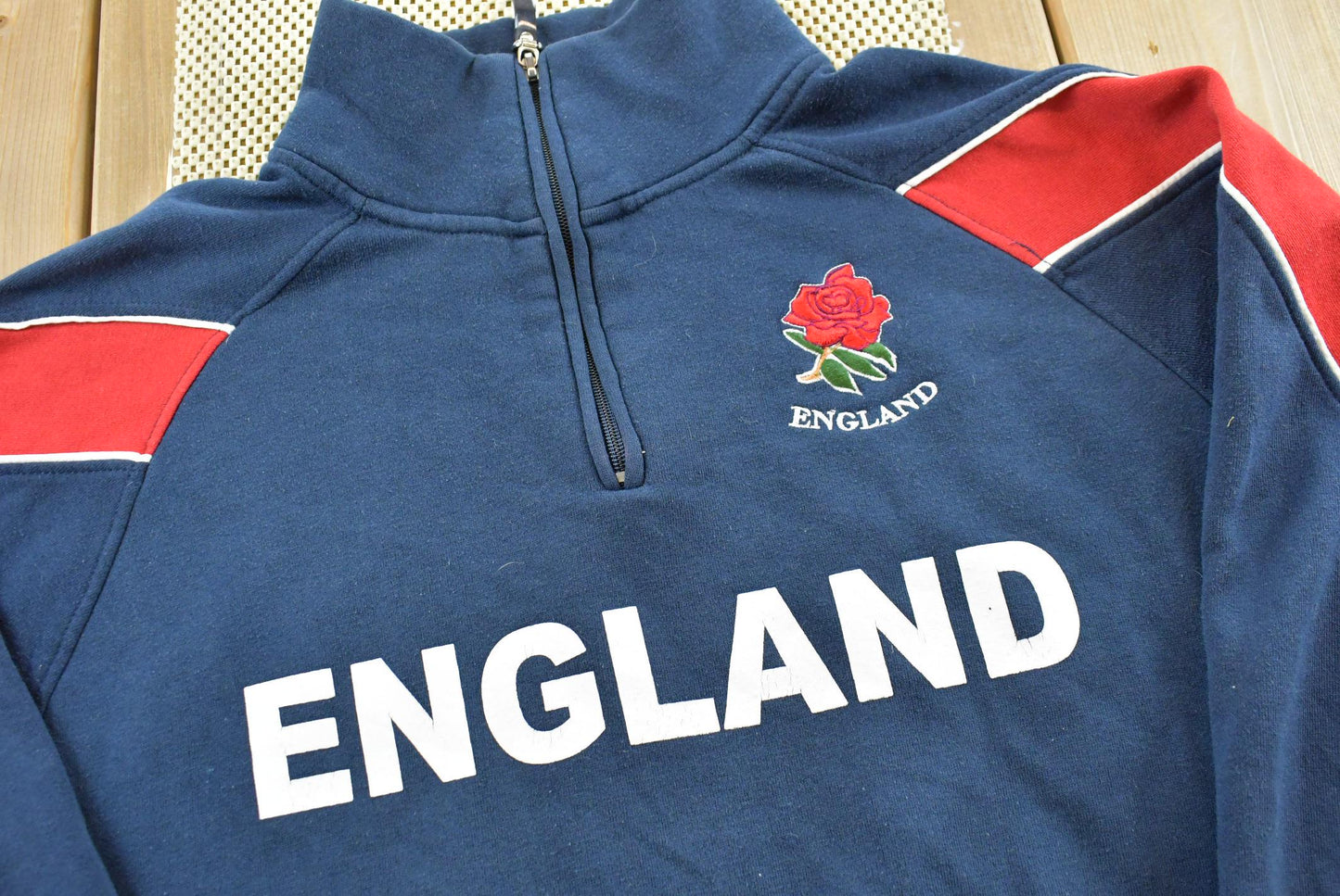 Vintage 1990s England Rugby Quarter Zip Collared Pullover Sweatshirt Mens M