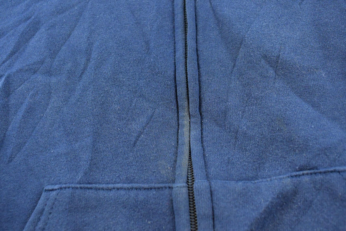 Vintage 1990s Russell Athletic Blank Blue Zip-Up Hoodie Sweatshirt Men's L