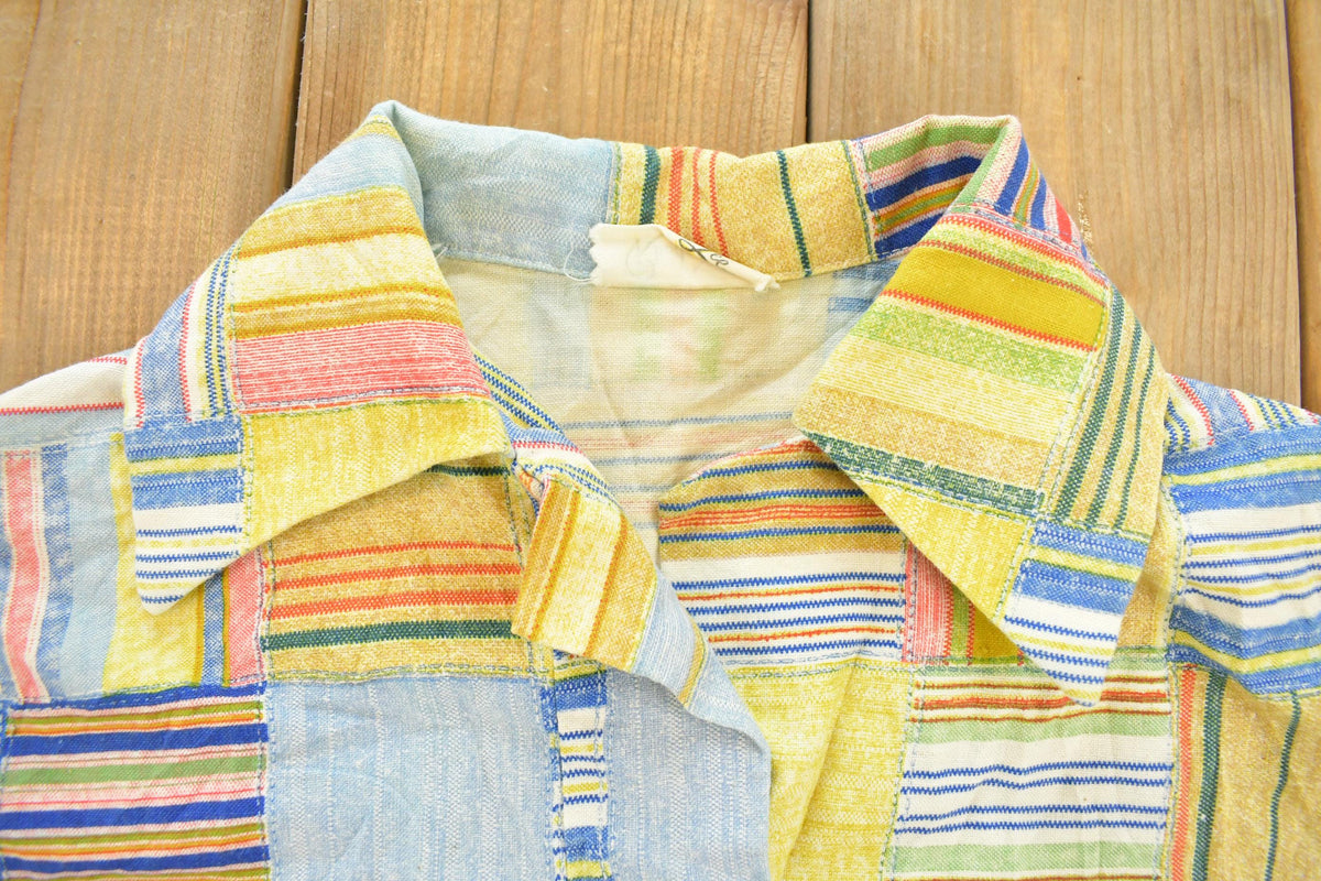 Vintage 1970s Rhoda Lee Patchwork Button Up Shirt Women's M