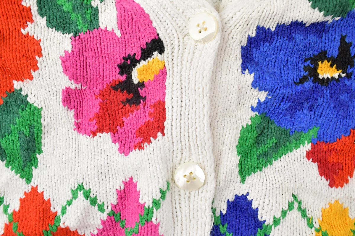 Vintage 2000 Adrienne Vittadini Floral Knit Cardigan Sweater Women's S