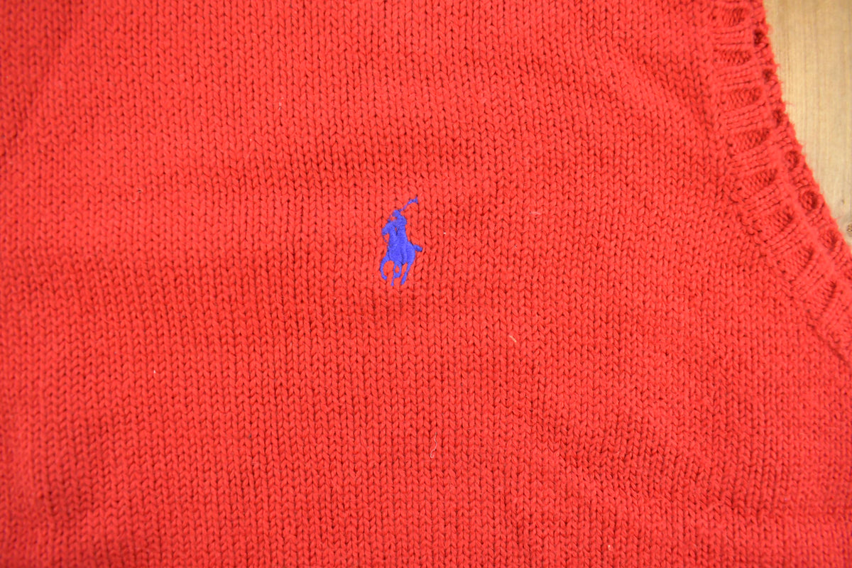 Vintage 1990s Polo By Ralph Lauren Blank Red Knit V Neck Sweater Vest Men's L