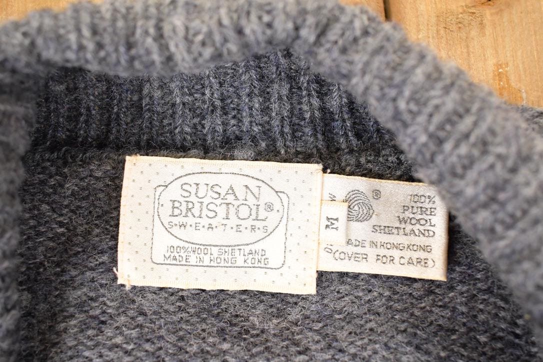 Vintage 1990s Susan Bristol Abstract Wool Knit Cardigan Sweater Women's M