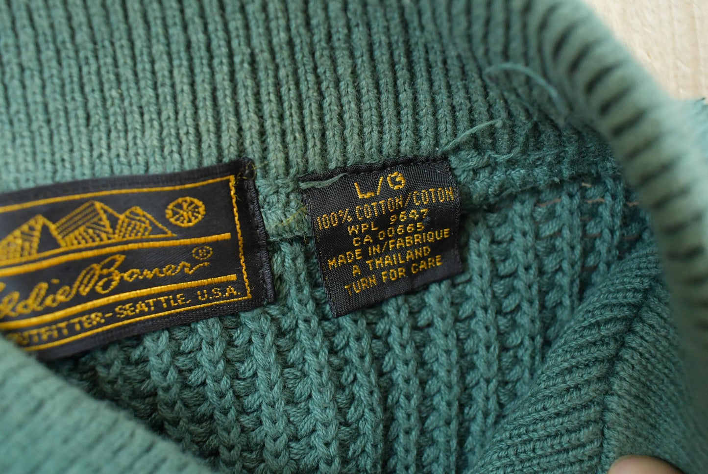Vintage 1990s Eddie Bauer Henley Collar Quarter Button Cotton Knit Sweater Men's L / 90s Streetwear / Layering