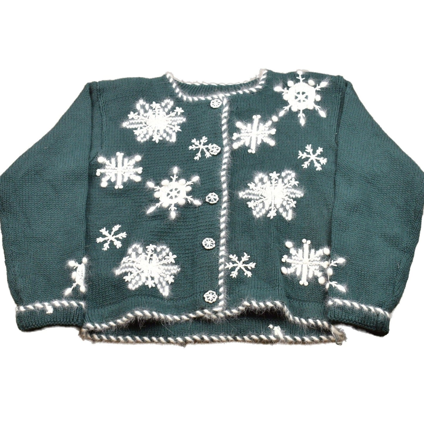 Vintage 1990s Paul Harris Knit Snowflakes Cardigan Sweater Women's S