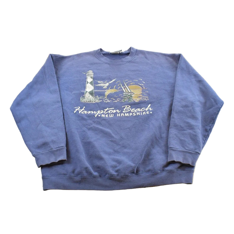 Vintage 1990s Lee Hampton Beach New Hampshire Souvenir Lighthouse Crew Neck Sweatshirt Men's L